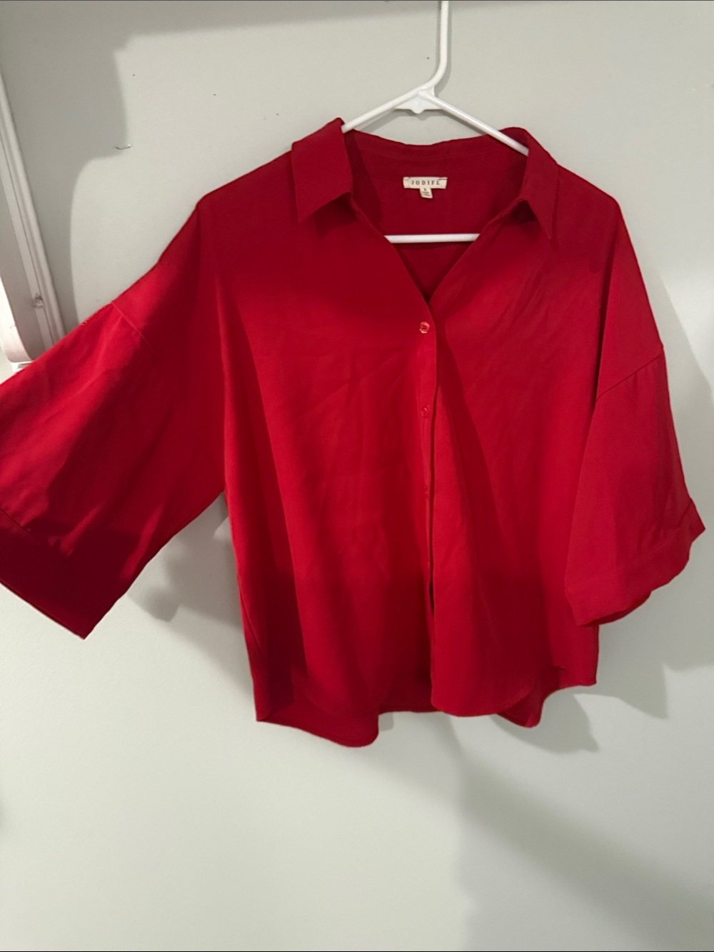 JODIFL Vibrant Red Button-Front Dolman Blouse